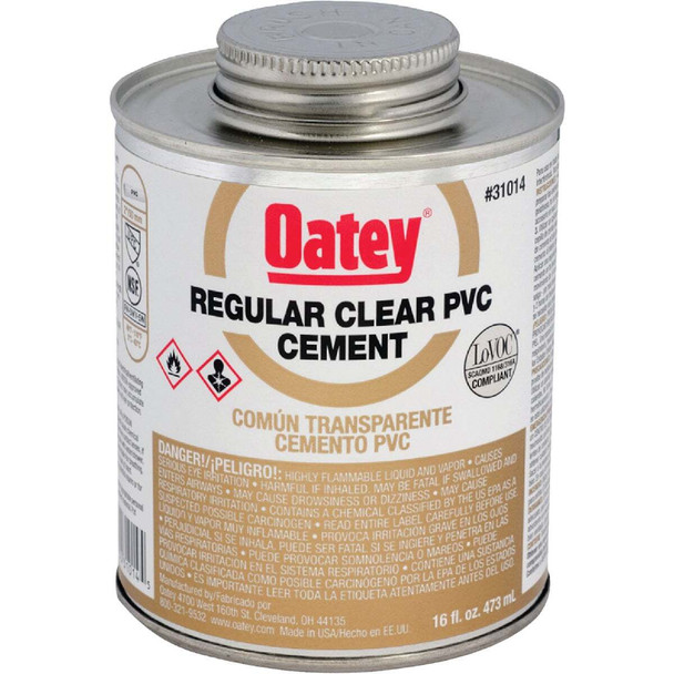 Oatey 16 Oz. Regular Bodied Clear PVC Cement 31014