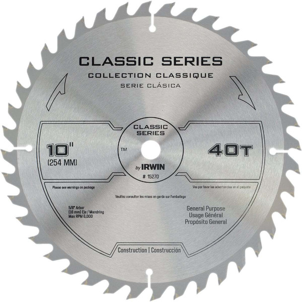 Irwin Classic Series 10 In. 40-Tooth General Purpose Circular Saw Blade 15270