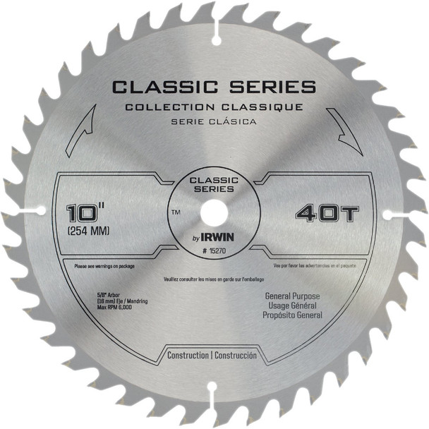Irwin Classic Series 10 In. 40-Tooth General Purpose Circular Saw Blade 15270