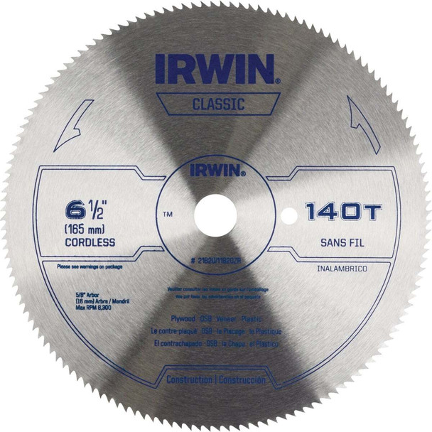 Irwin Steel 6-1/2 In. 140-Tooth Ripping/Crosscutting Circular Saw Blade 11820ZR