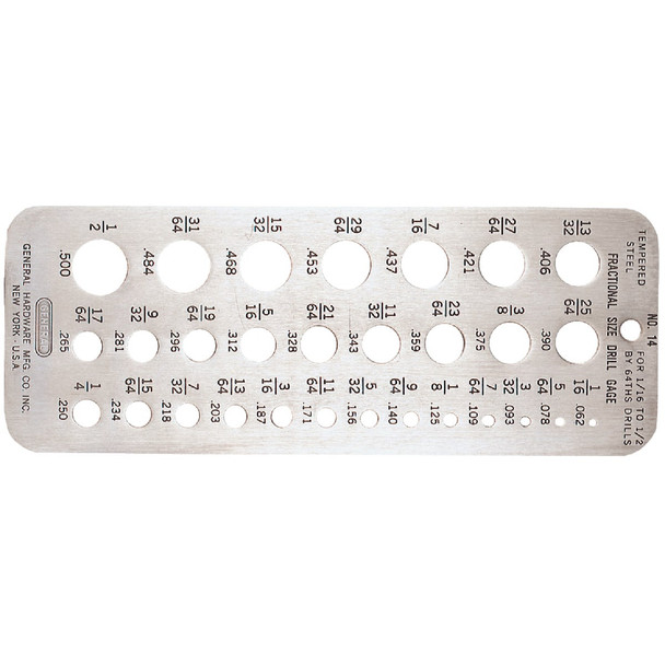 General Tools 1/16 In. to 1/2 In. Fractional Drill Gauge 14