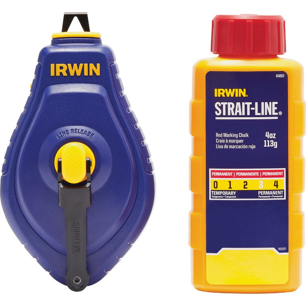 Irwin STRAIT-LINE Speed-Line 100 Ft. Chalk Line Reel and Chalk, Red IWHT48442RC