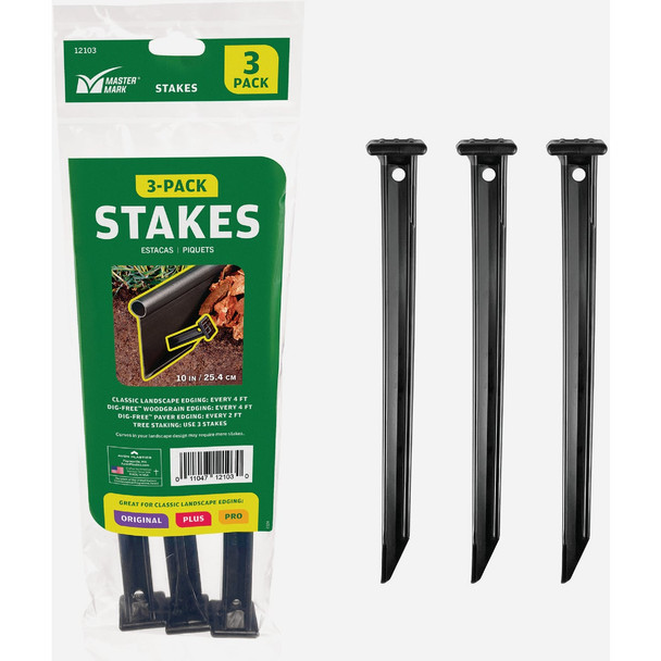 Master Mark 10 In. ABS Black Multipurpose Landscape Stakes (3-Pack) 12103