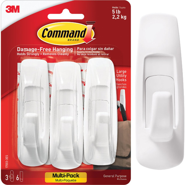 Command Large Utility Hook Value Pack , 3 Hooks, 6 Strips 17003-3ES