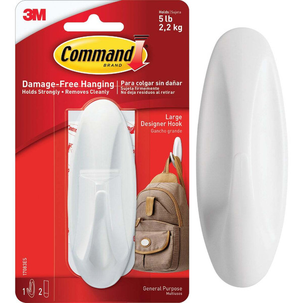 Command Large Designer Hook, White, 1 Hook, 2 Strips 17083ES