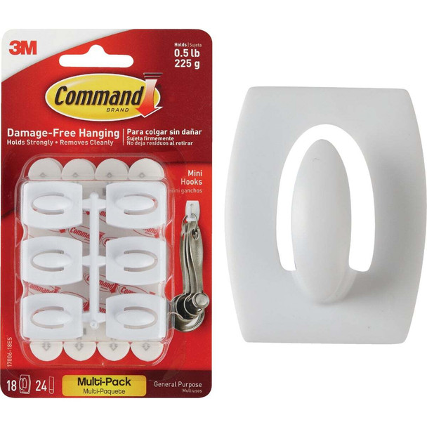 Command Mini Hooks Value Pack, White, 18 Hooks, 24 Strips 17006-18ES