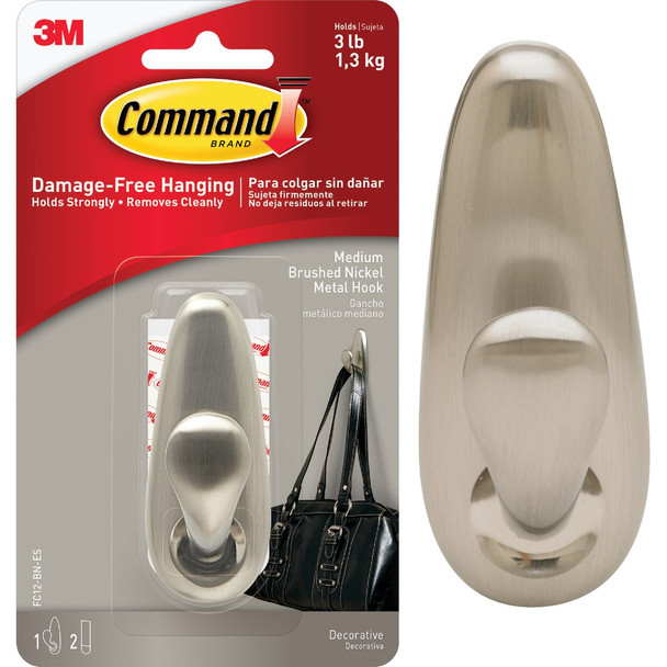 Command Medium Forever Classic Hook, Brushed Nickel, 1 Hook, 2 Strips FC12-BN-ES