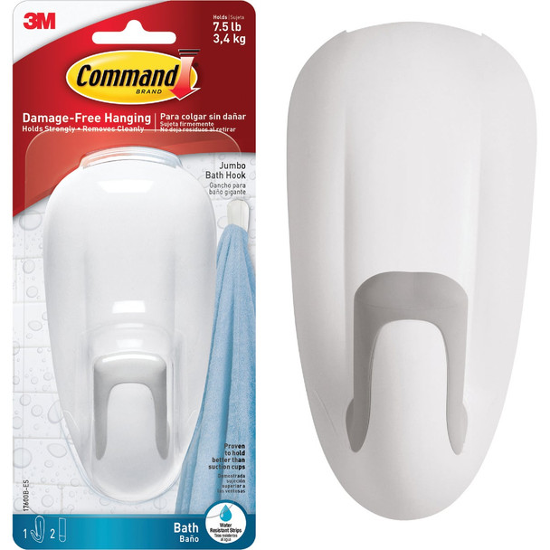 Command Jumbo Bath Hook, White, 1 Hook, 2 Strips 17600B-ES