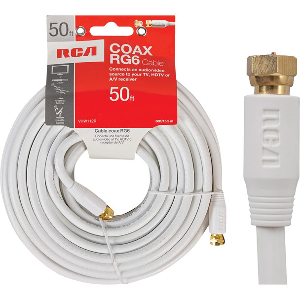 RCA 50 Ft. White Digital RG6 Coaxial Cable VHW112R