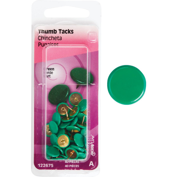 Hillman Anchor Wire Green 23/64 In. x 15/64 In. Thumb Tack (40-Count) 122675