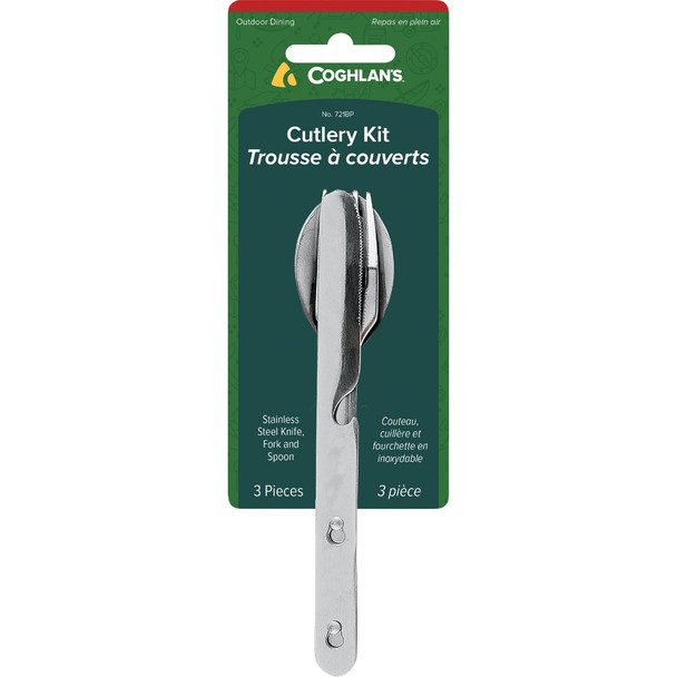 Coghlans 3-Piece Stainless Steel Knife, Fork, & Spoon Chow Kit 721BP