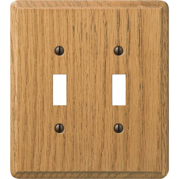 Amerelle 2-Gang Solid Oak Toggle Switch Wall Plate, Light Oak 901TTL