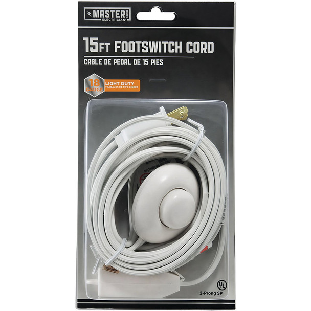 Master Electrician 15 Ft. 18/2 White Extension Cord with Foot Switch