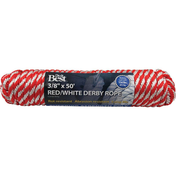 Do it Best 3/8 In. x 50 Ft. Red & White Derby Polypropylene Packaged Rope 737240