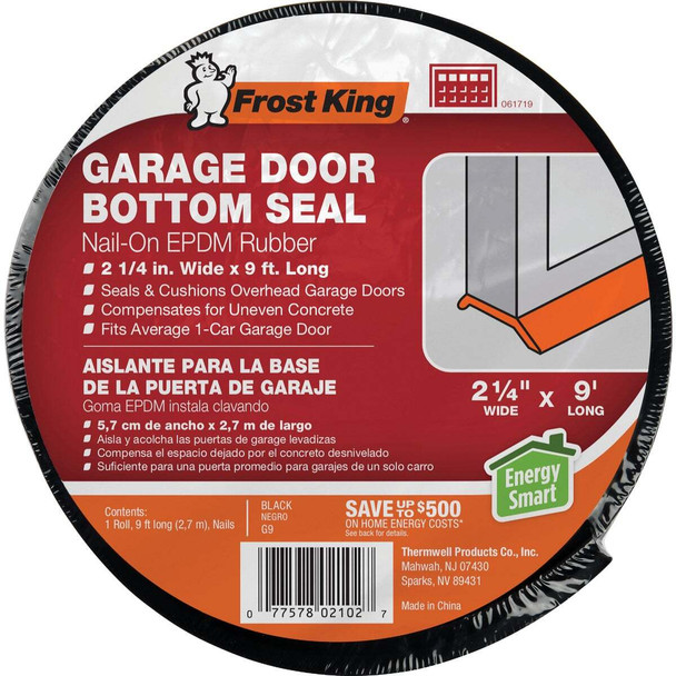 Frost King 2-1/4 In. x 9 Ft. Black Rubber Weatherstrip Garage Door Seal G9H