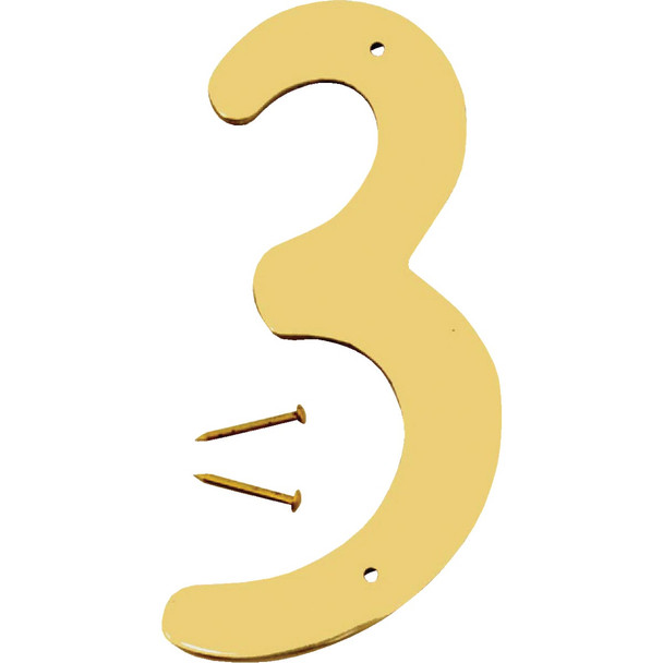Hy-Ko 4 In. Polished Brass House Number Three BR-40/3