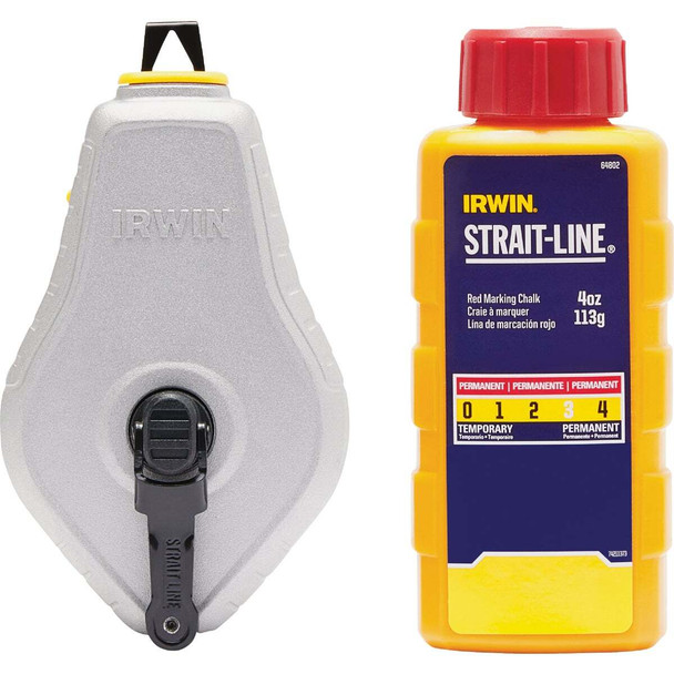 Irwin STRAIT-LINE 100 Ft. Classic Chalk Line Reel and Chalk, Red IWHT48441RC