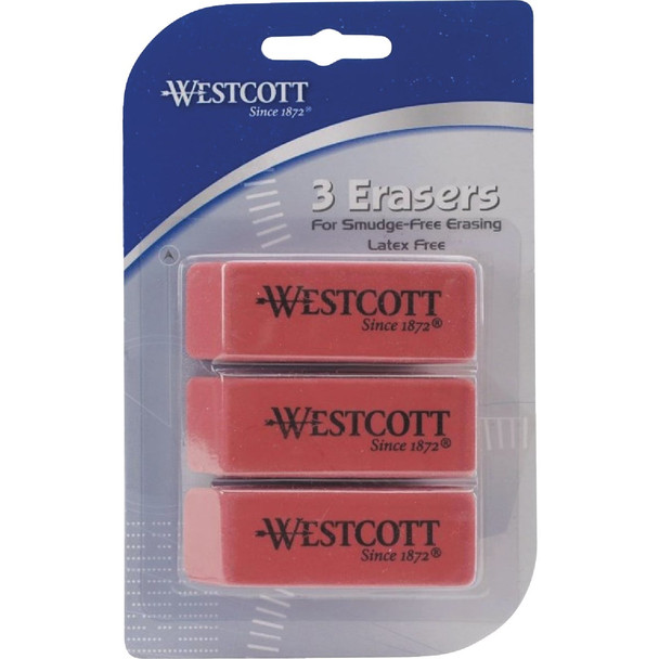 Westcott Pink Pearl Block Pencil Eraser (3-Pack) 14613