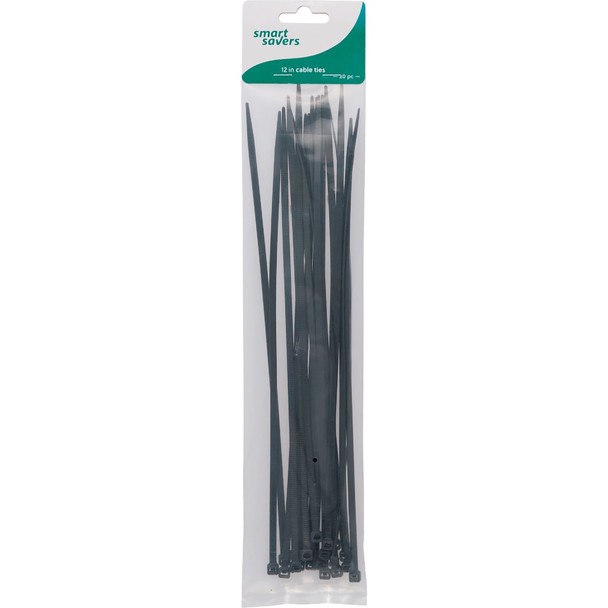Smart Savers 12 In. x 0.19 In. Black Nylon Cable Tie (20-Pack) Pack of 12