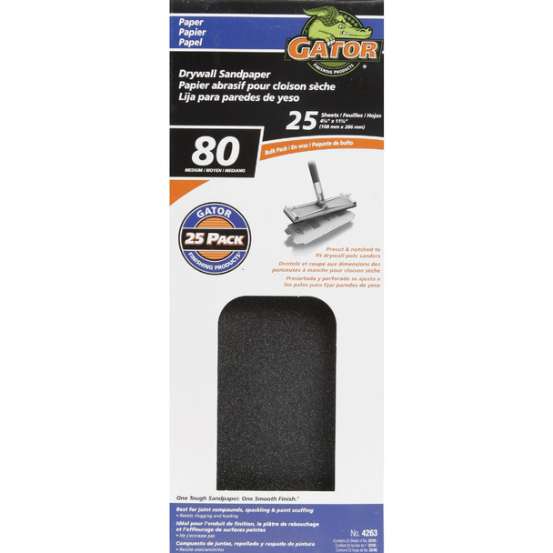 Gator Blade 80 Grit 4-1/4 In. x 11-1/4 In. Drywall Sandpaper (25-Pack) 4263