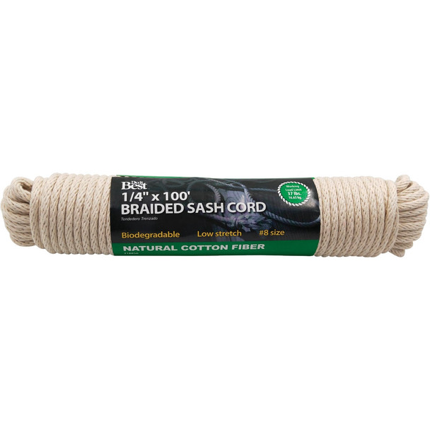 Do it Best 1/4 In. x 100 Ft. White Solid Braided Cotton Sash Cord 218856