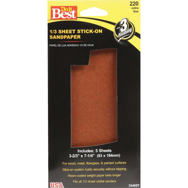 Do it Best 220 Grit 1/3 Stick-On Sheet Power Sanding Sheet (5-Pack) 334057GA