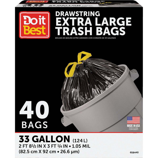 Do it Best 33 Gal. Extra Large Black Trash Bag (40-Count) 608440