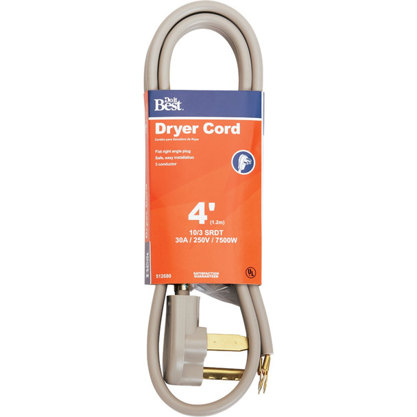 Do it Best 4 Ft. 10/3 30A Dryer Cord DRC-SRDT-103-4