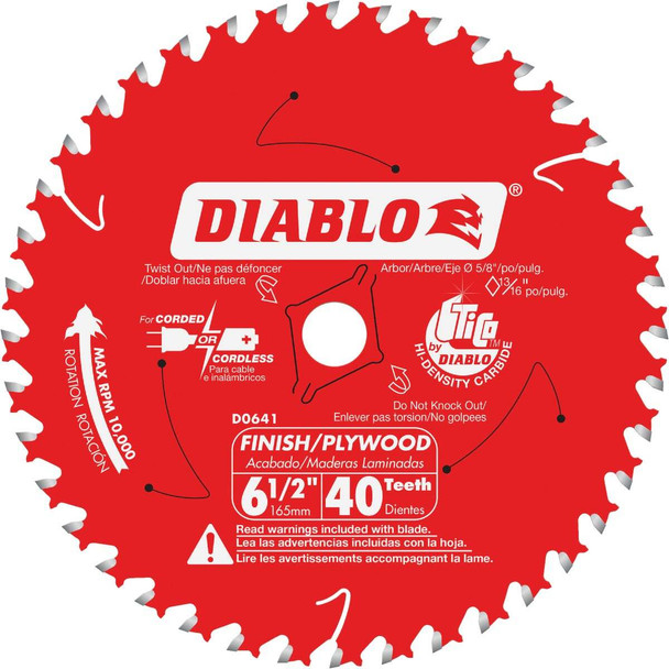 Diablo 6-1/2 In. 40-Tooth Finish Trim Circular Saw Blade, Bulk D0641A Pack of 10