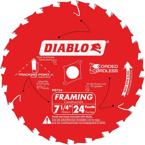 Diablo 7-1/4 In. 24-Tooth Framing Circular Saw Blade (3-Pack) D0724X3