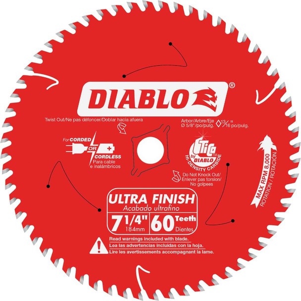 Diablo 7-1/4 In. 60-Tooth Ultra Finish Circular Saw Blade, Bulk Pack of 10