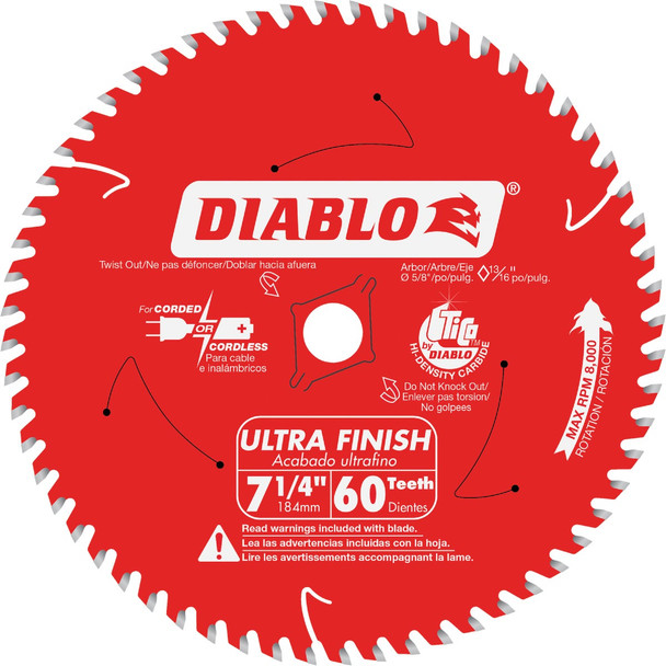 Diablo 7-1/4 In. 60-Tooth Ultra Finish Circular Saw Blade D0760X