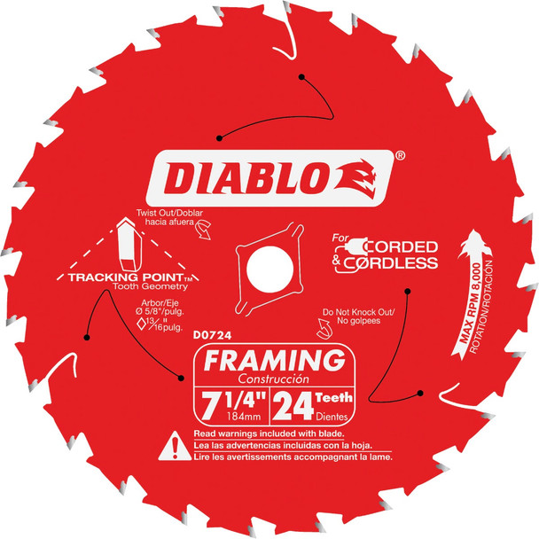 Diablo 7-1/4 In. 24-Tooth Framing Circular Saw Blade D0724X