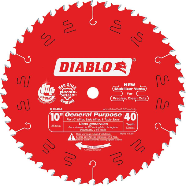 Diablo 10 In. 40-Tooth General Purpose Circular Saw Blade, Bulk D1040A Pack of 5