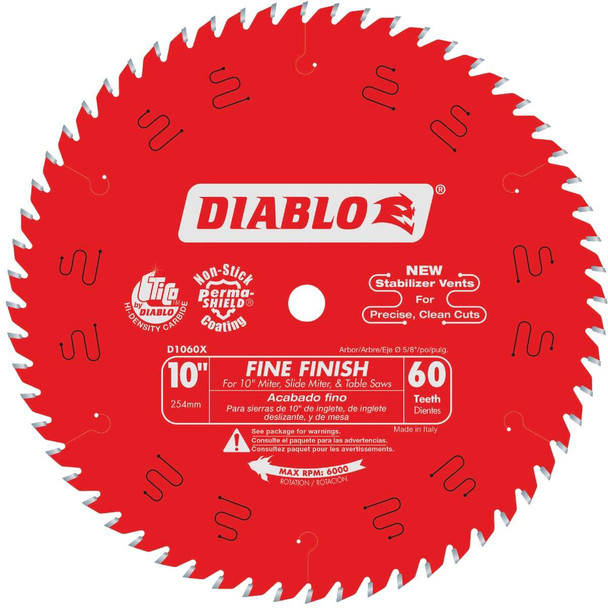 Diablo 10 In. 60-Tooth Fine Finish Circular Saw Blade D1060X