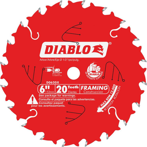Diablo 6 In. 20-Tooth Framing Circular Saw Blade D0620X