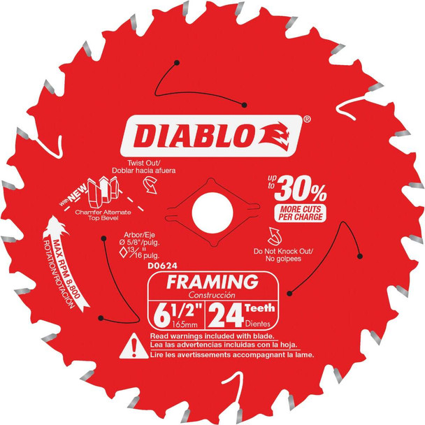 Diablo 6-1/2 In. 24-Tooth Framing Circular Saw Blade D0624X
