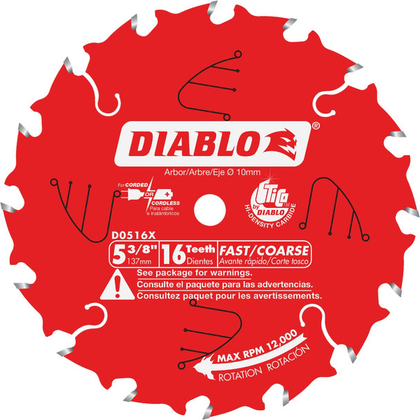 Diablo 5-3/8 In. 16-Tooth Fast Framing Trim Circular Saw Blade D0516X