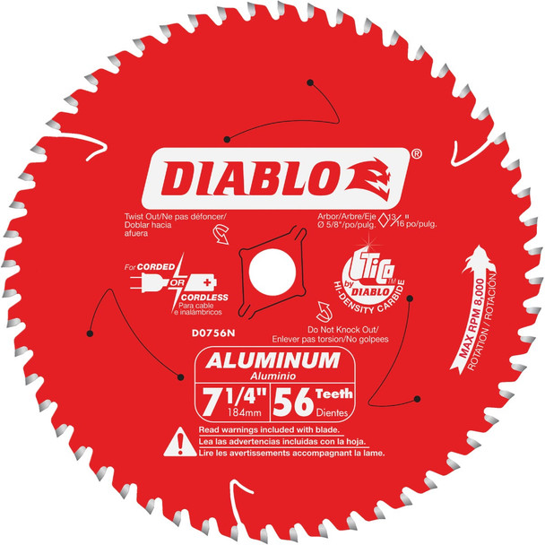 Diablo 7-1/4 In. 56-Tooth Aluminum Circular Saw Blade D0756N