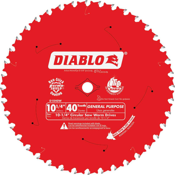 Diablo 10-1/4 In. 40-Tooth General Purpose Circular Saw Blade D1040W