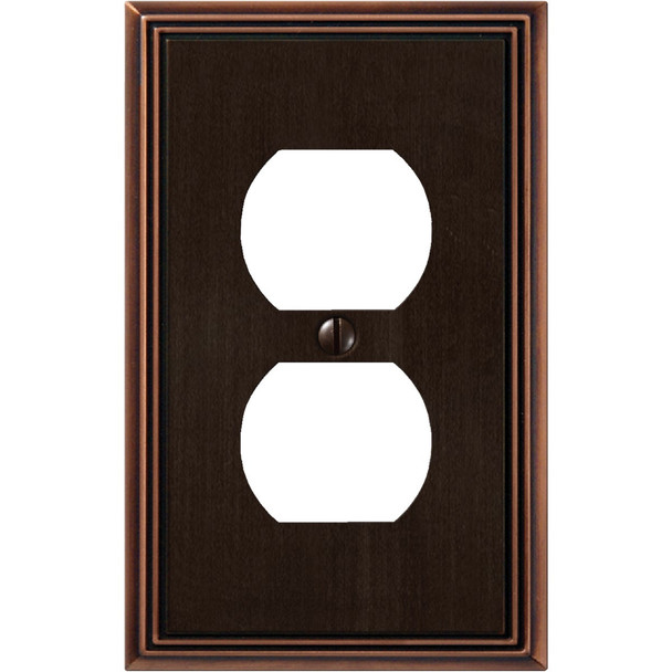 Amerelle Metro Line 1-Gang Cast Metal Outlet Wall Plate, Aged Bronze 77DDB