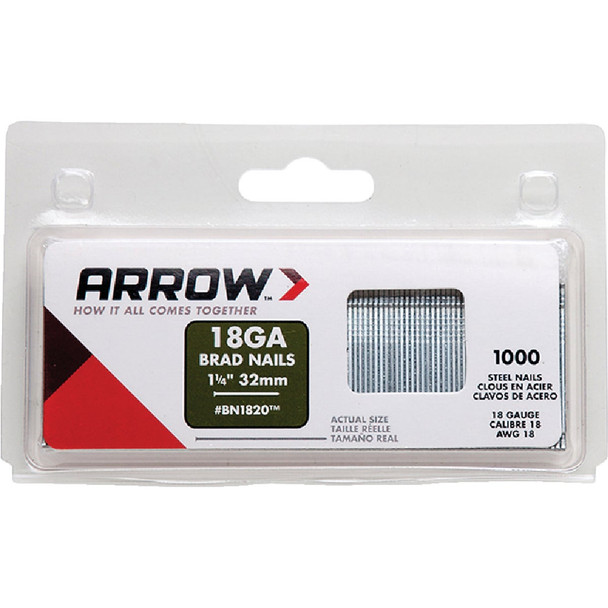 Arrow 18-Gauge Steel Brad Nail, 1-1/4 In. (1000-Pack) BN1820CS