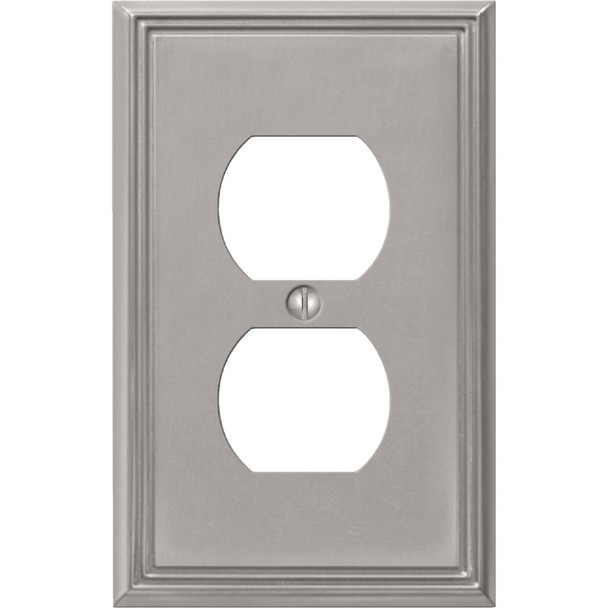 Amerelle Metro Line 1-Gang Cast Metal Outlet Wall Plate, Brushed Nickel 77DBN