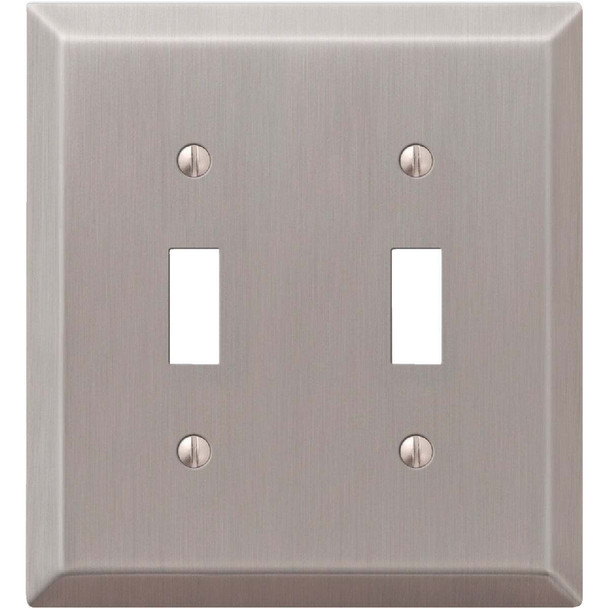 Amerelle 2-Gang Stamped Steel Toggle Switch Wall Plate, Brushed Nickel 163TTBN