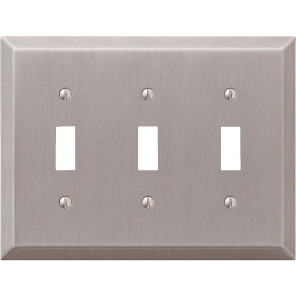 Amerelle 3-Gang Stamped Steel Toggle Switch Wall Plate, Brushed Nickel 163TTTBN