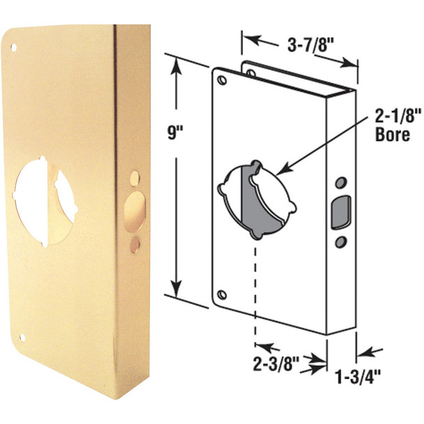 Defender Security 1-3/4 In. x 2-3/8 In. Brass Door Reinforcer U 9548