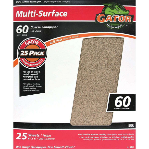 Gator Blade Multi-Surface 9 In. x 11 In. 60 Grit Coarse Sandpaper (25-Pack)
