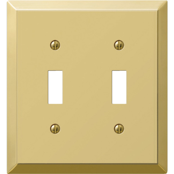 Amerelle 2-Gang Stamped Steel Toggle Switch Wall Plate, Polished Brass 163TTBR
