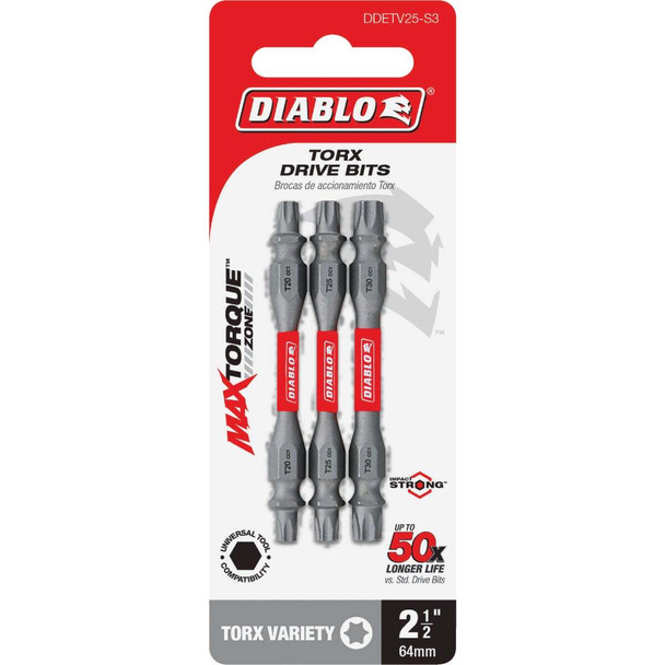 Diablo 3-Piece TORX 2-1/2 In. Double-End Screwdriver Bit Set DDETV25-S3