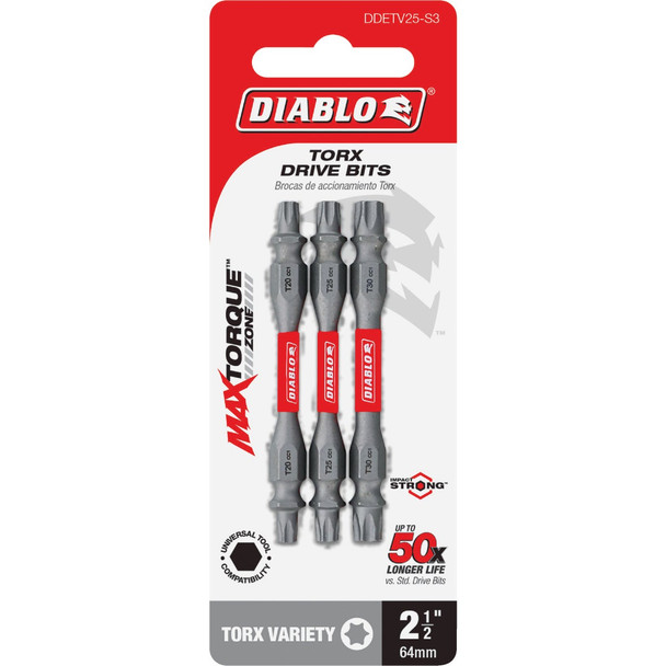 Diablo 3-Piece TORX 2-1/2 In. Double-End Screwdriver Bit Set DDETV25-S3